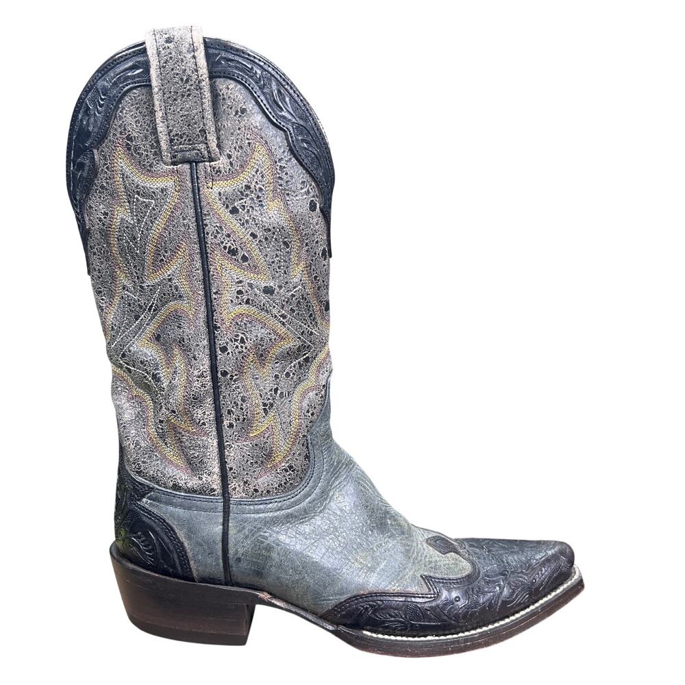Vintage Stetson Womens Crackled Grey Black Cowgirl Boots Size 6.5 B